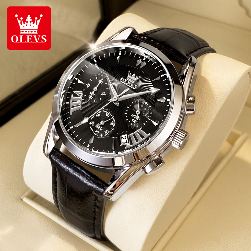 Leather Watch Strap - OLEVS casual fashion men's watches Moon