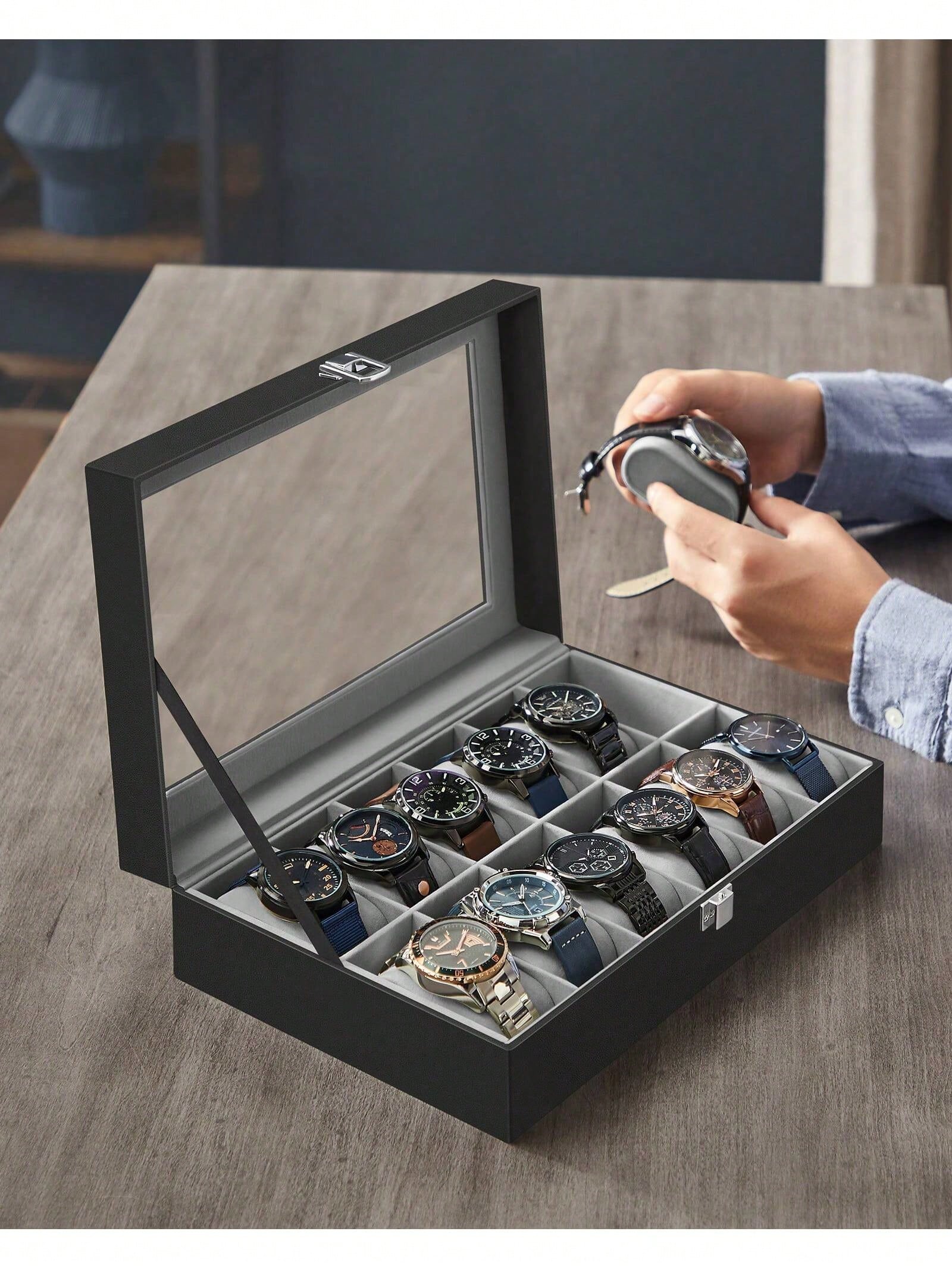 12-Slot Lockable Watch Box wit - Leather Watch Strap review and price