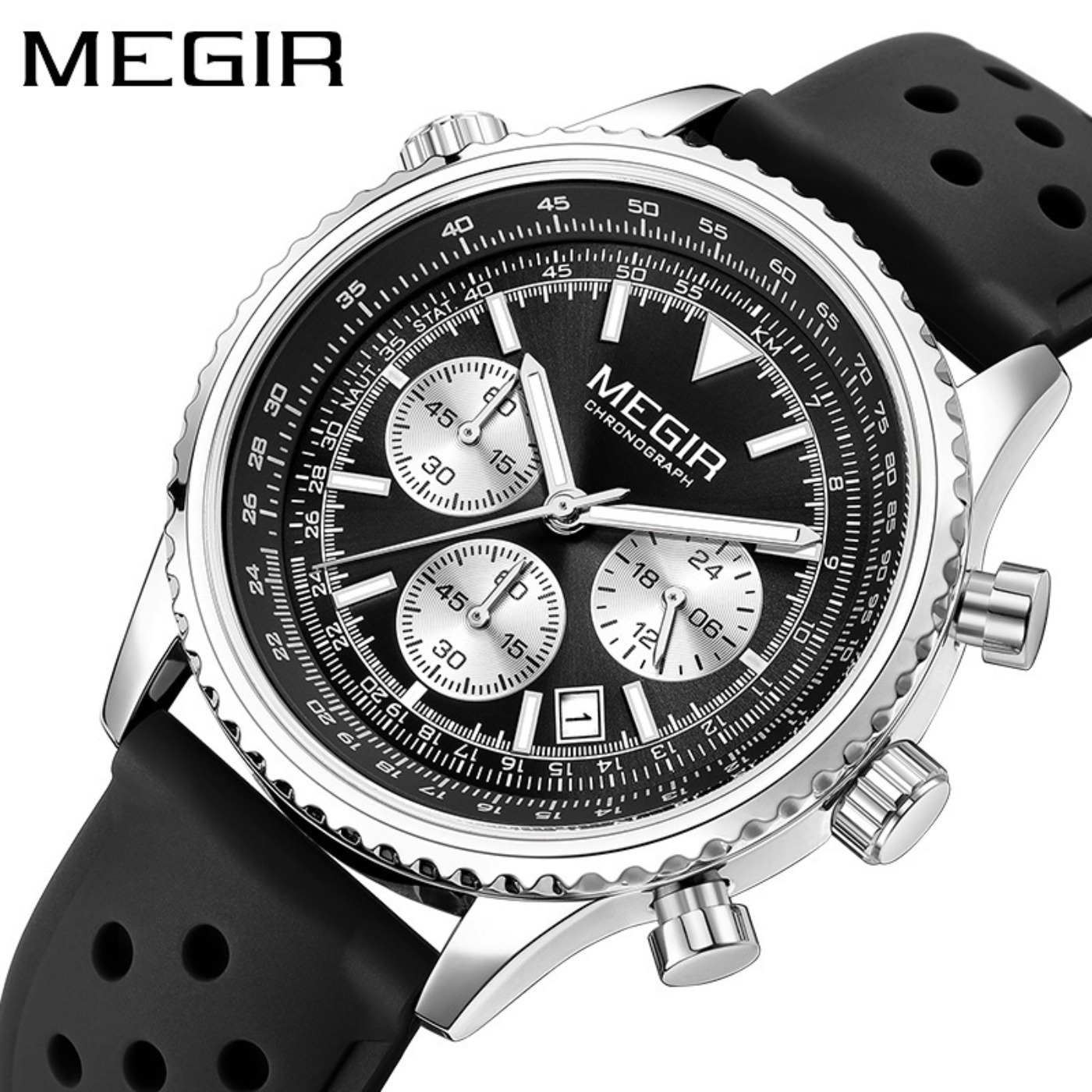 MEGIR Silver Black Quartz Watc - Leather Watch Strap review and price